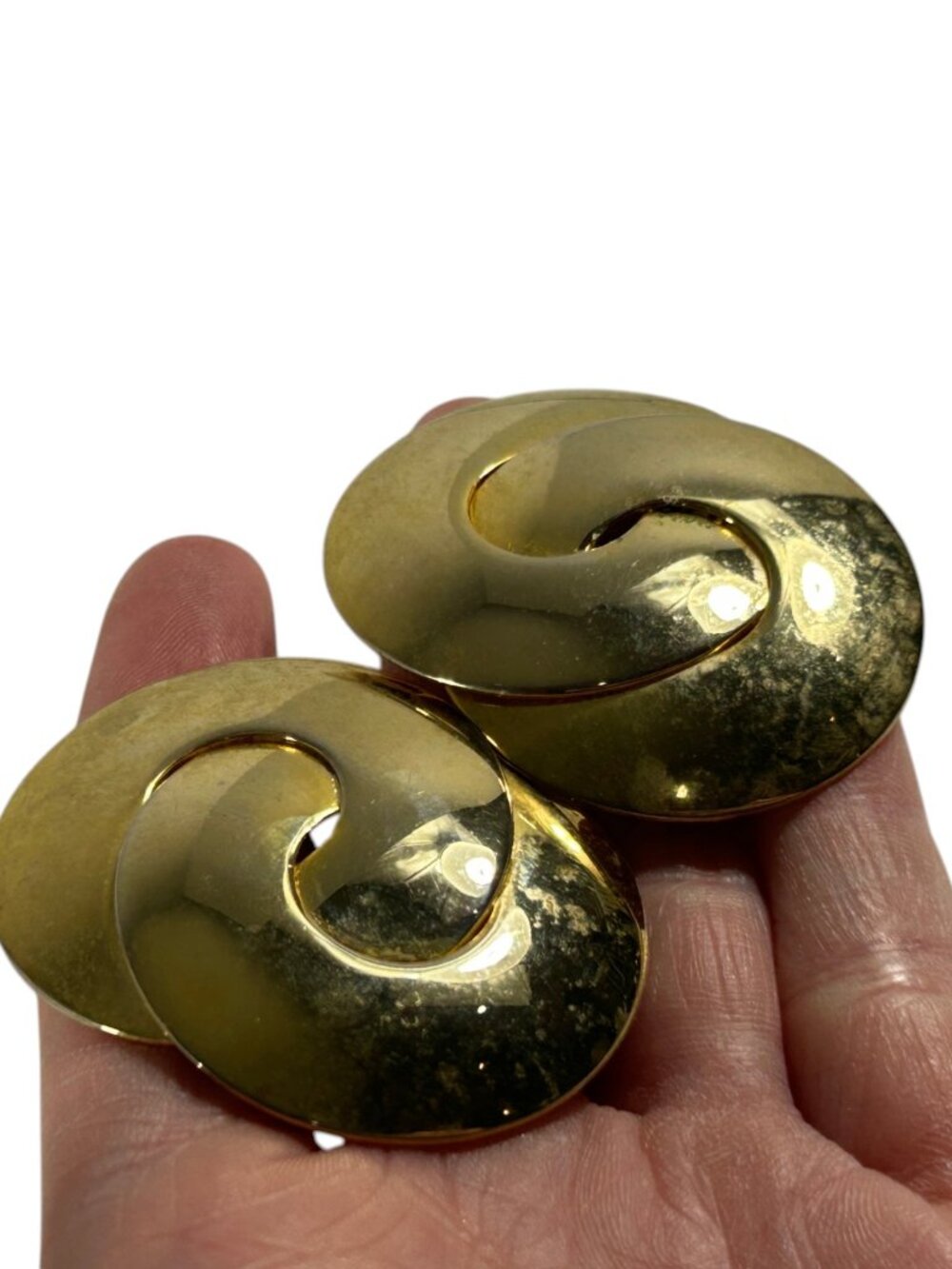 Vintage Large Gold Tone Swirl Earrings Bold Statement Clip On Retro